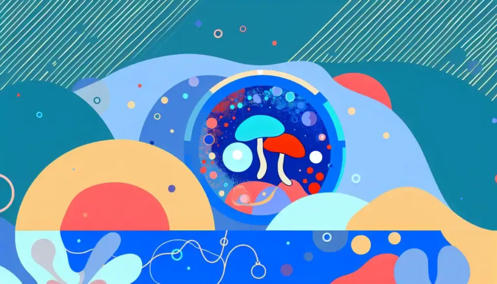 Illustration abstraite de la psilocybine et la dépression, symbolisant la thérapie.