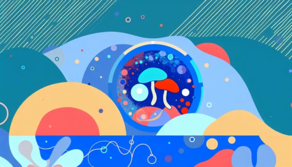 Illustration abstraite de la psilocybine et la dépression, symbolisant la thérapie.