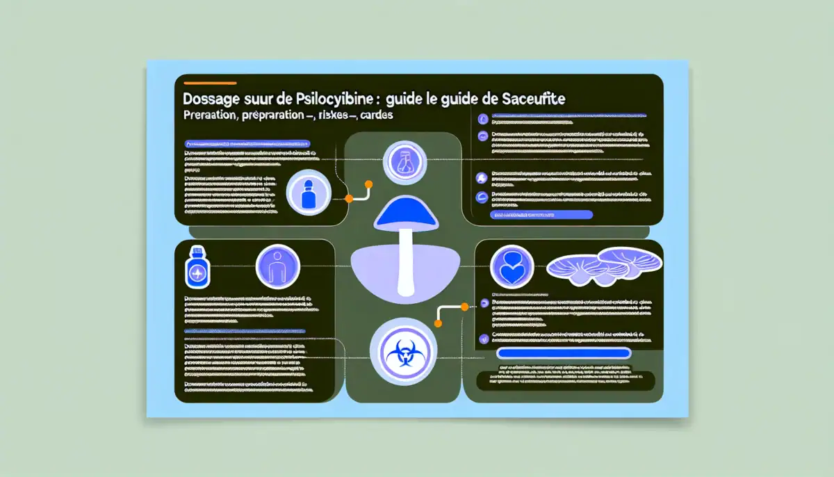 Guide visuel sur le dosage sûr de psilocybine, préparation et sécurité.