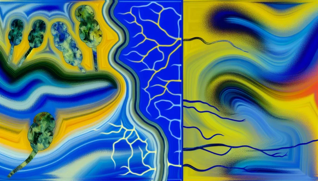 Comparaison visuelle des effets de la kétamine et de la psilocybine, illustrant leurs différences cliniques.