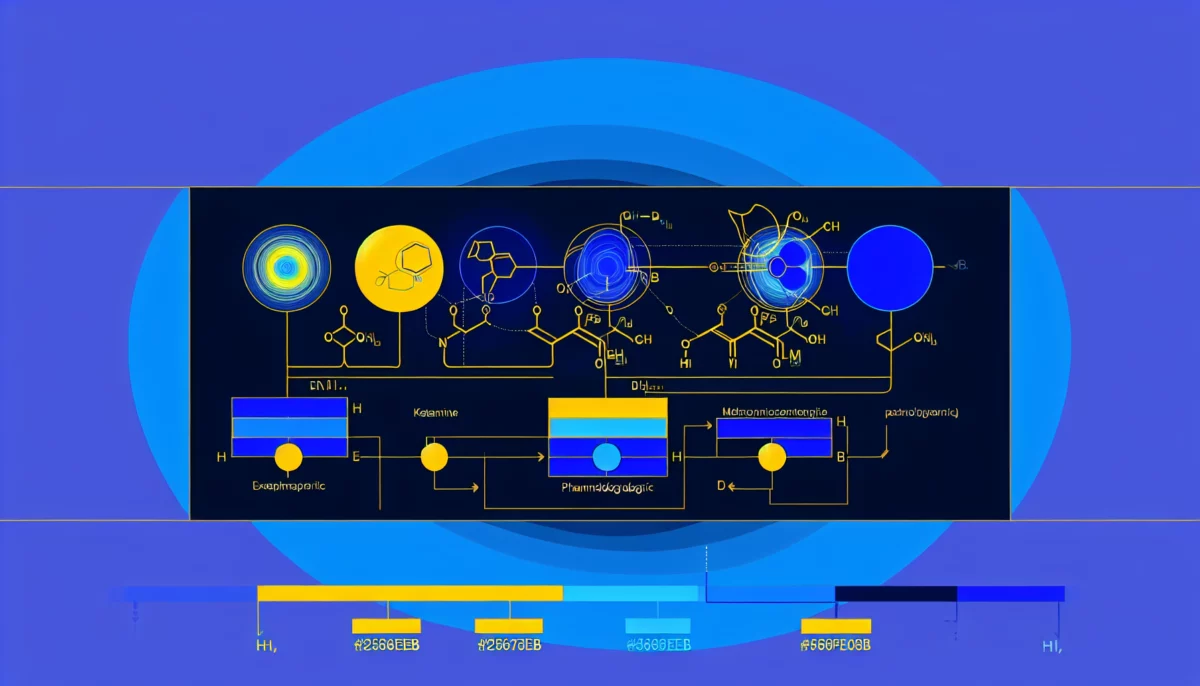 Diagramme technique des mécanismes pharmacologiques de la kétamine et de la psilocybine.
