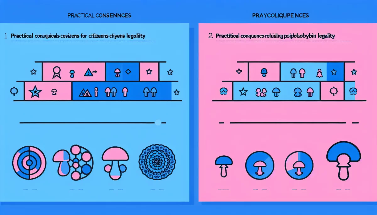 Visualisation des conséquences pratiques de la légalité de la psilocybine pour les citoyens et voyageurs.