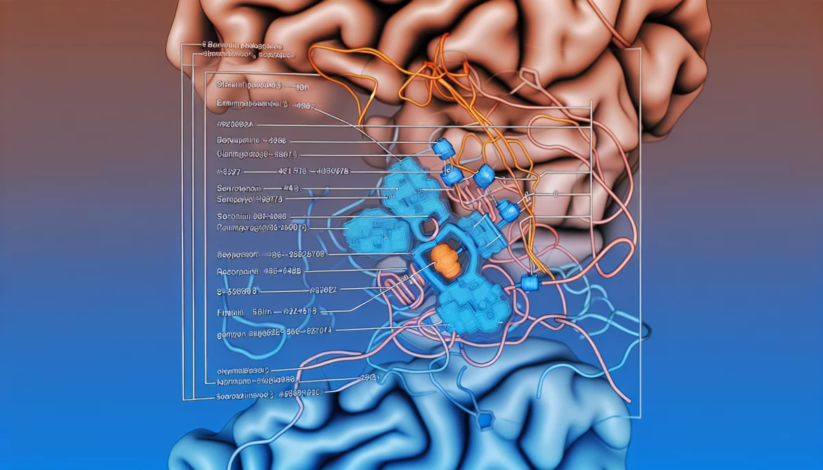 Schéma technique illustrant le récepteur 5-HT2A et ses relations avec les voies sérotoninergiques.