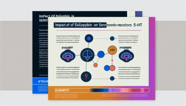 Visuel sur l'impact de la psilocybine sur les récepteurs de la sérotonine, incluant des icônes et des diagrammes.