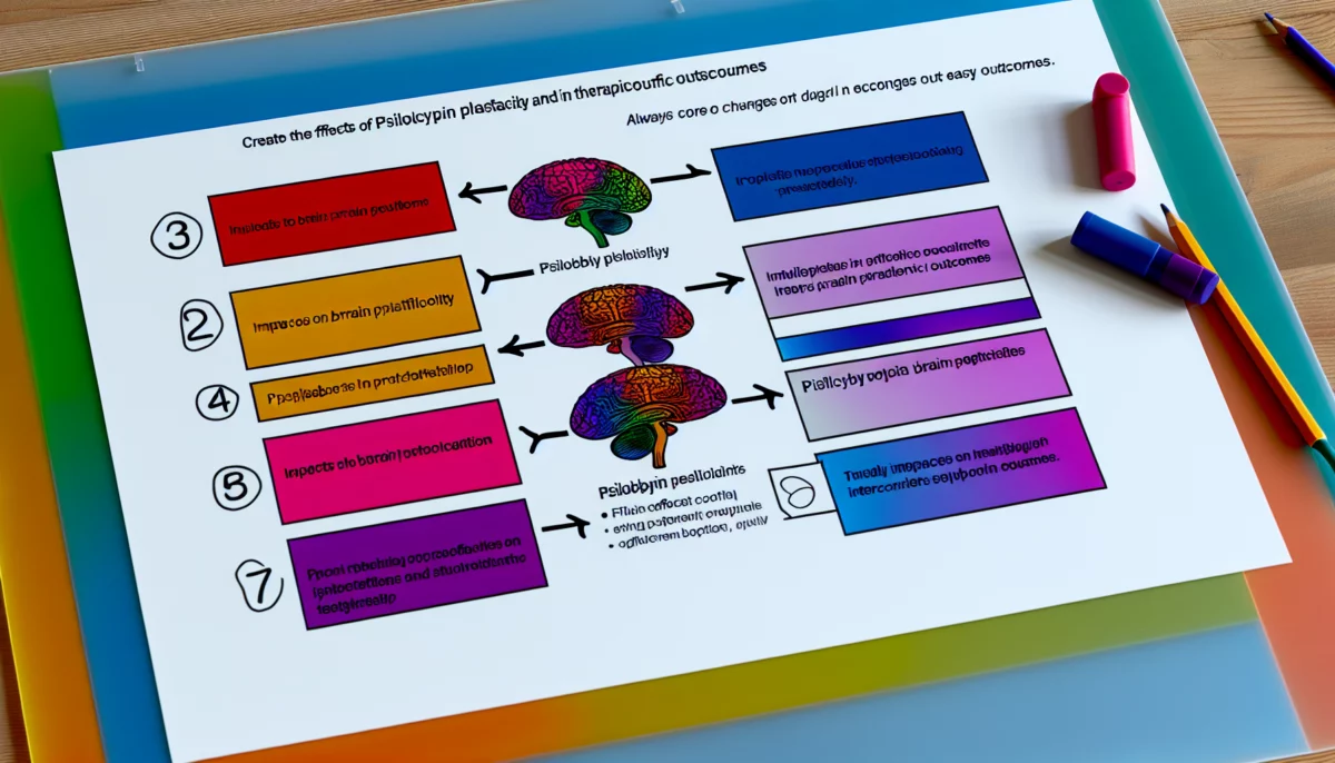 Visualisation du processus des effets de la psilocybine sur la plasticité cérébrale et les résultats thérapeutiques.